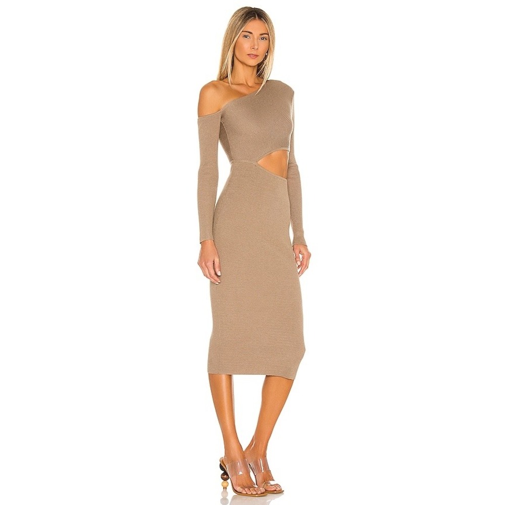 Camila Coelho Nahla Knit Midi Dress Cutout One Shoulder Modern Romantic M NWT